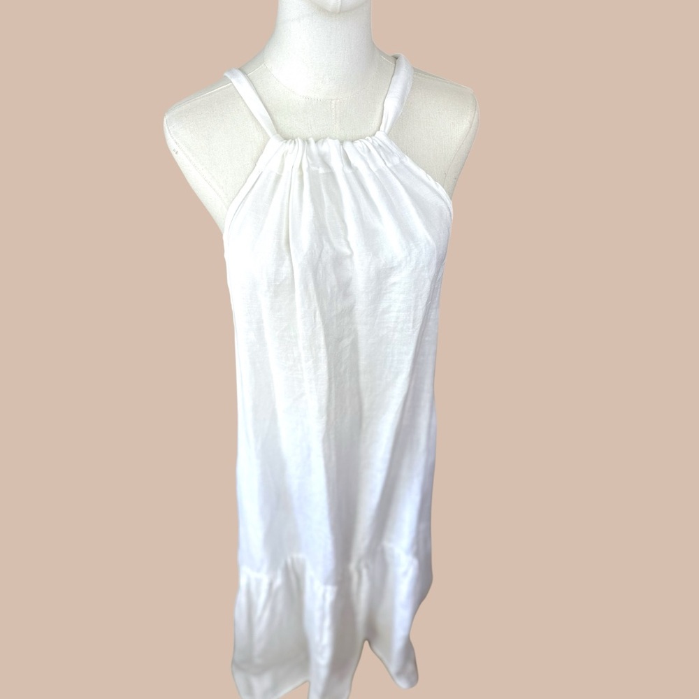 Elan NWT Size Medium White linen Halter Pleated Halter Maxi Dress - Picture 5 of 16